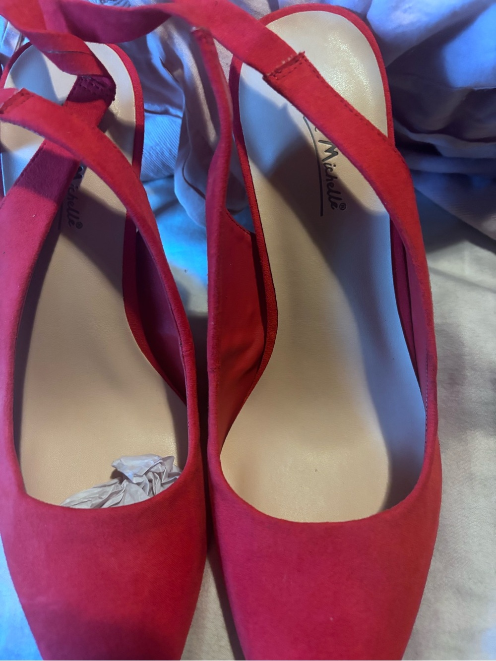Michele Red Suede Pointed-Toe Slingback Heels